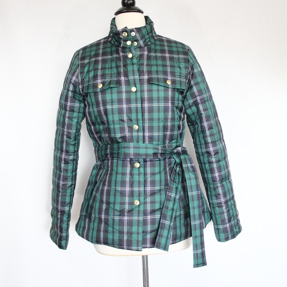 J Crew Plaid Jacket NEW Women Puffer Coat Small Tartan green blue - Picture 3 of 9